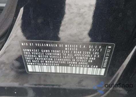 2017 Volkswagen Jetta Gli z USA, uszkodzony, nr VIN 3VW4T7AJ9HM333344